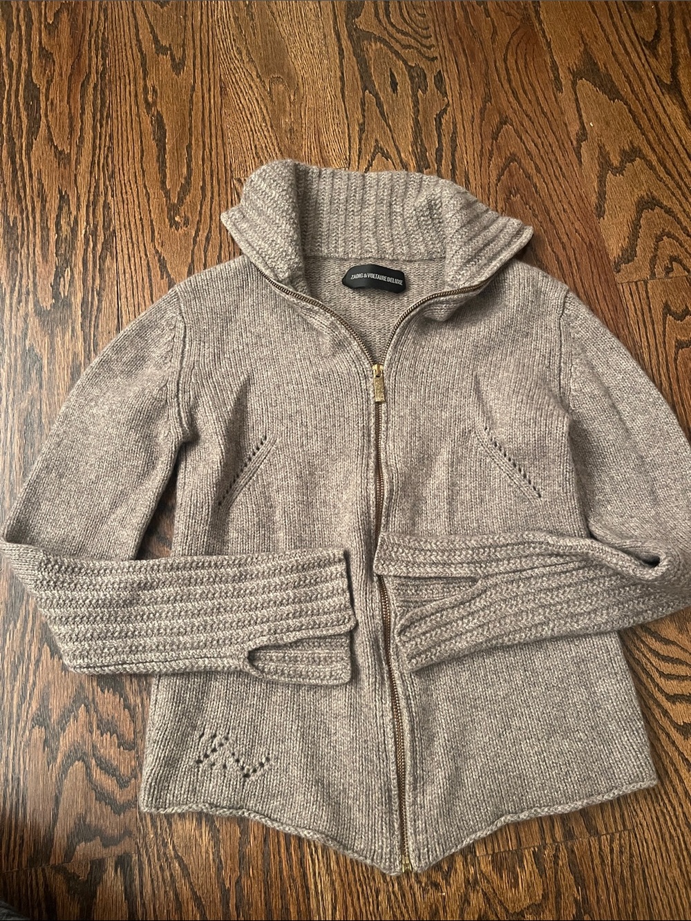 Zadig & Voltaire Deluxe Sasha 100% Cashmere Zip-Front Knit Nordic Sweater